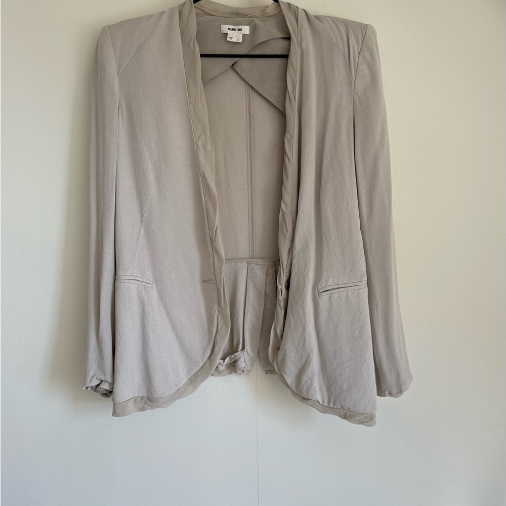 Helmut Lang Women's Light Grey Draped Open Blazer - Size 2